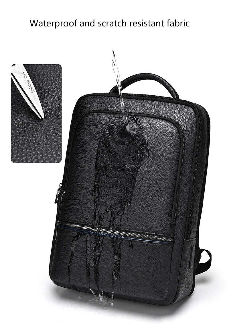 Montrave Executive PU Leather Backpack — USB Charging Travel Bag